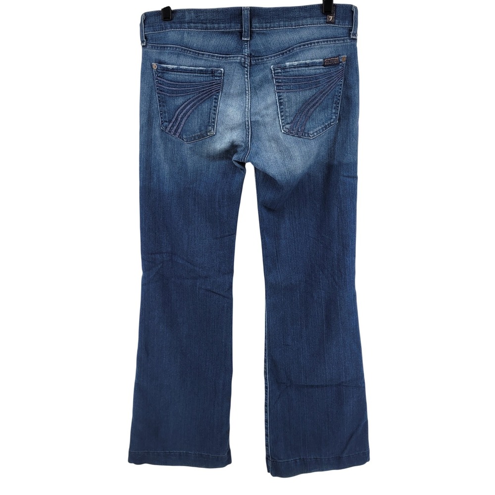 7‎ For All Mankind Dojo Jeans 28 Womens Blue Flare Leg Low Rise Denim Stretch - Picture 2 of 8